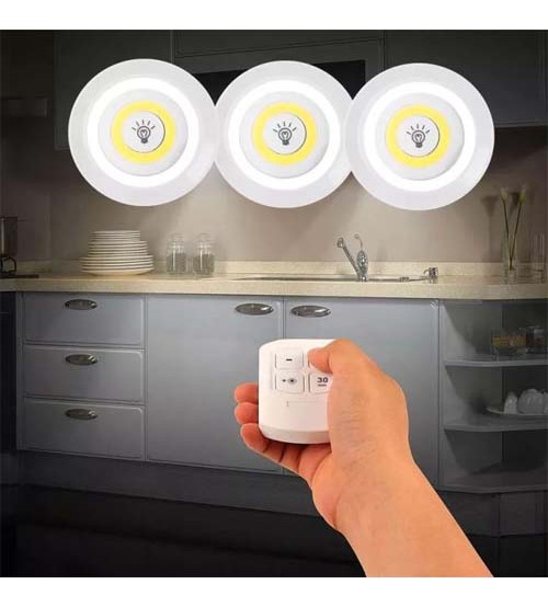3Pcs Remote Control LED Night Light Lamp Closet Lights Super Bright Under Cabinet Lamp Round Shape
